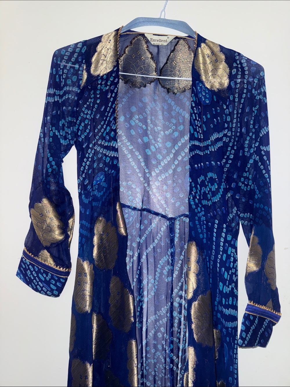Navy & Gold Patterned Open-Front Blazer